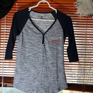 Houston Astros New Era Blue and Gray Long Sleeve Raglan Tee